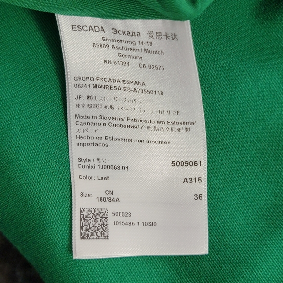 Escada Double Zip Leaf Green Sheath Dress Size - Picture 4 of 6